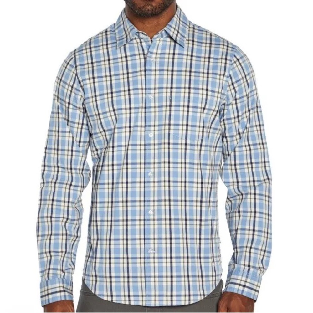 GAP Long Sleeve Poplin Plaid Button Up in Glacier Grey - Size Small